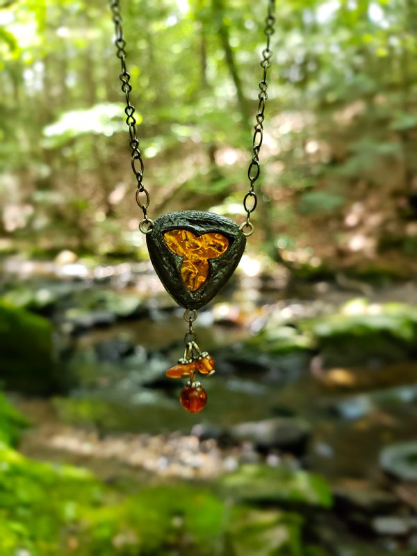 Secret Fire Trefoil Stained Glass Amulet For Discount