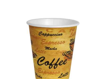 12 oz Coffee Hot Drinks Paper Cups, Elegant Cafe Print Design, Fully Recyclable (1000 cups) Cheap