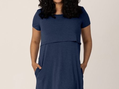 Eleanora Bamboo Maternity & Nursing Dress | Navy Heather Supply