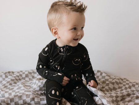 Charcoal & White ff Smile | Bamboo Zip Pajamas Online Sale