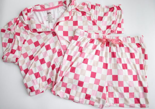 DREAMY PINK CHECKERS WOMEN S RELAXED FLARE DREAM SET Online Sale