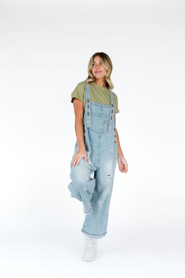 Frankie Denim Overalls - Light Wash For Sale