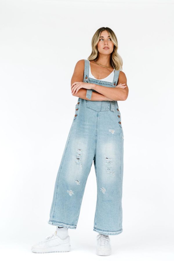 Frankie Denim Overalls - Light Wash For Sale