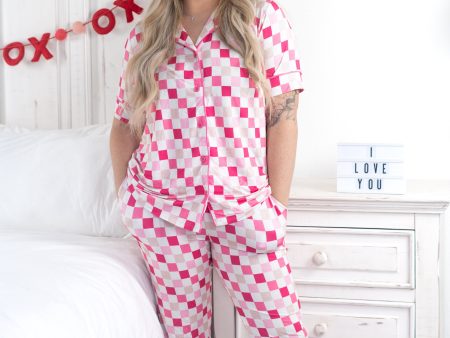 DREAMY PINK CHECKERS WOMEN S RELAXED FLARE DREAM SET Online Sale