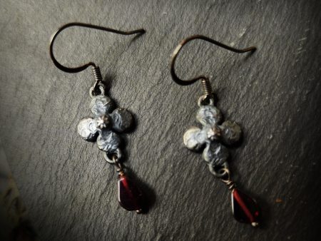 clover earrings : garnet & antiqued sterling Sale