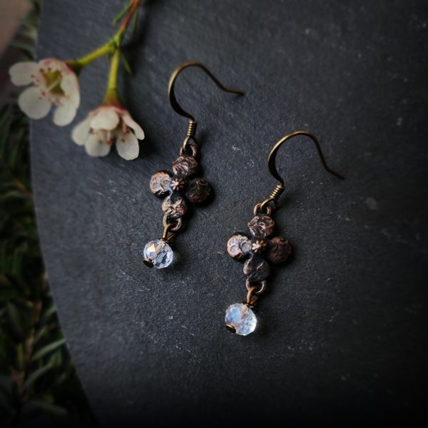 clover earrings : iridescent glass & antiqued bronze Online Sale