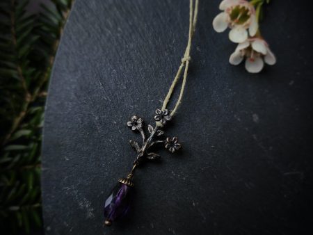 trois fleurs sacrées amulet - antiqued bronze with amethyst Hot on Sale