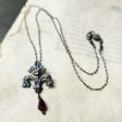 fleur de lis amulet - antiqued sterling with garnet on Sale