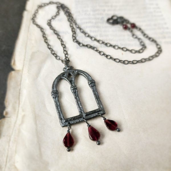 crowned queen isabella window amulet - antiqued sterling garnet Online