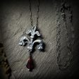 fleur de lis amulet - antiqued sterling with garnet on Sale